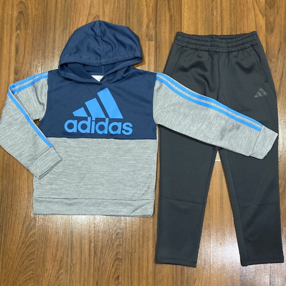 adidas Youth Set Boy's Hoodie PANTS Tracksuit 2pc Blue/Gray Size 8 ( S ) New